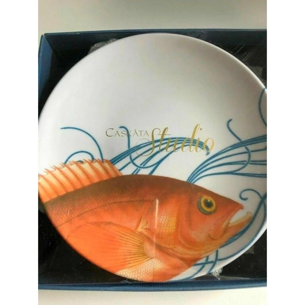 Caskata Studio Plates Melamine Set of 4 Appetizer Dessert Sushi Gold Fish 6 In